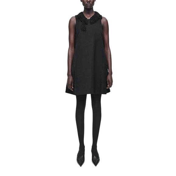 Cos Embellished Black Polyamide Racer-Neck Dress Size 4 - Picture 1 of 5